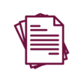 A pink icon of a document with a paperclip, set against a black background.