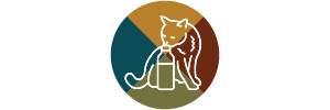 A colorful logo with a cat and a circular design.