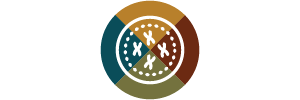 Circular logo with a colorful design.
