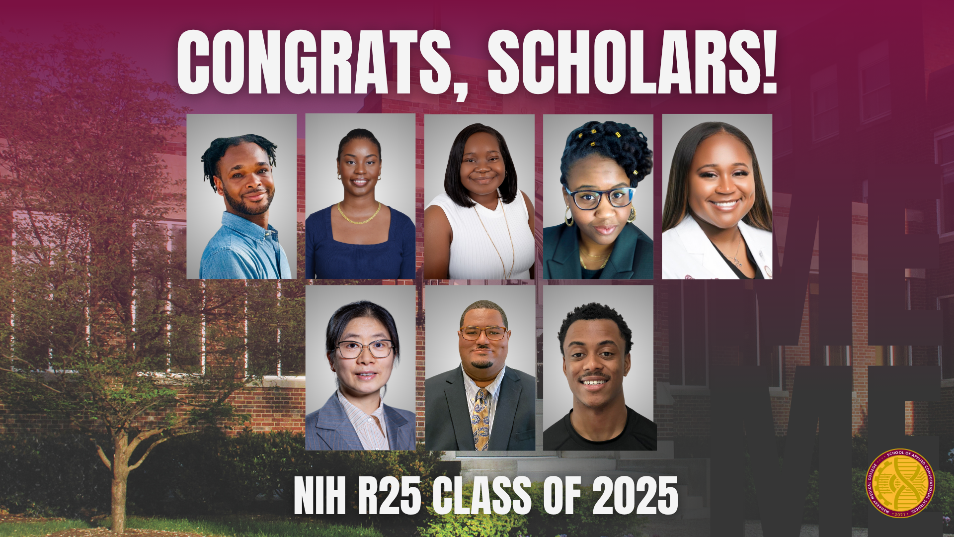 Caption (from left): Broderick Bellard, Judith Dike, Sade Graves, Megan Leak, Ariana Martin, Mian Pan, Brian Strong and Kweku White