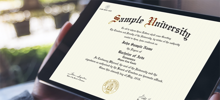 A tablet displaying a diploma.