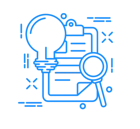Blue and white pixel art of a printer with a paper in it.