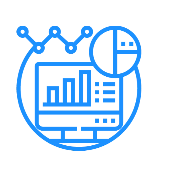 A digital art piece featuring a stylized, pixelated, blue and white logo with a crown and a bar chart, set against a black background.