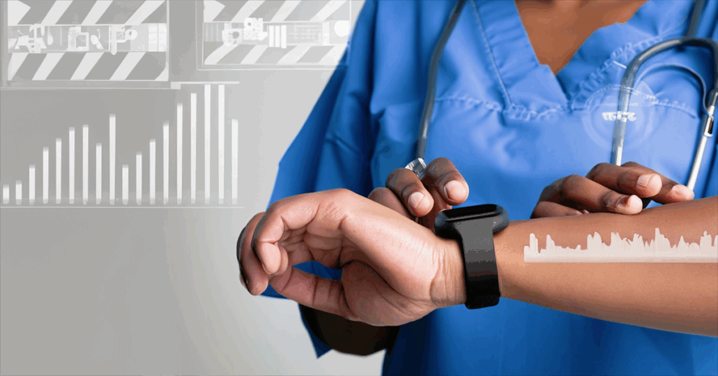 health care worker and smart watch, mHealth data