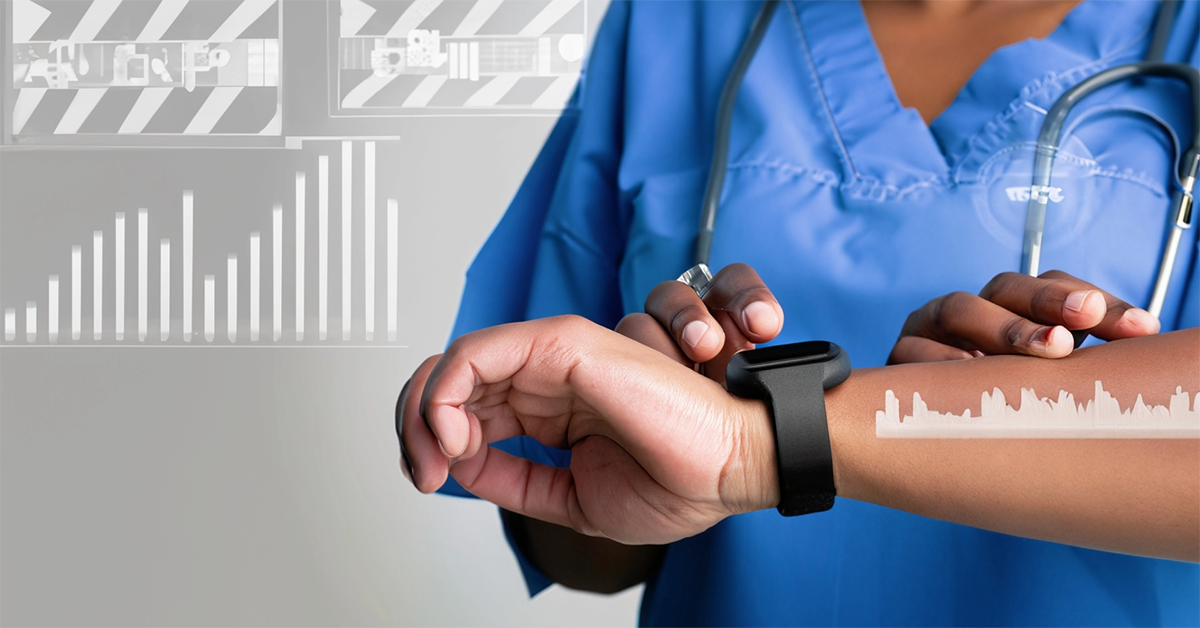 health care worker and smart watch, mHealth data