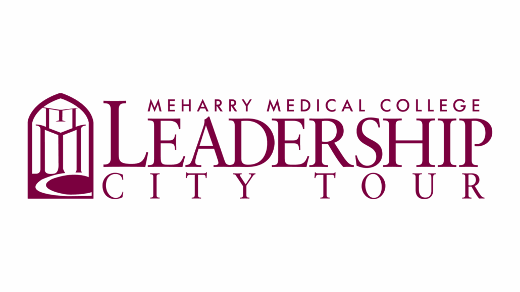 Black and pink logo with white text for Meharry Medical College Leadership City Tour.