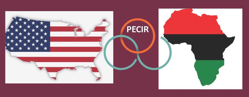 Flag of united states, african flag, and a map of africa.