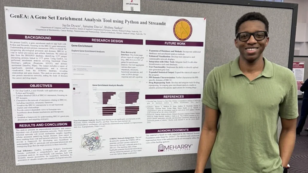 SACS student Jaylin Dyson with research poster on Meharry Research Day