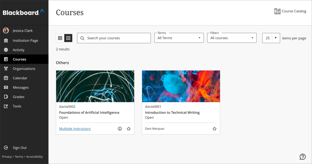 an image showing how to find your course on blackboard