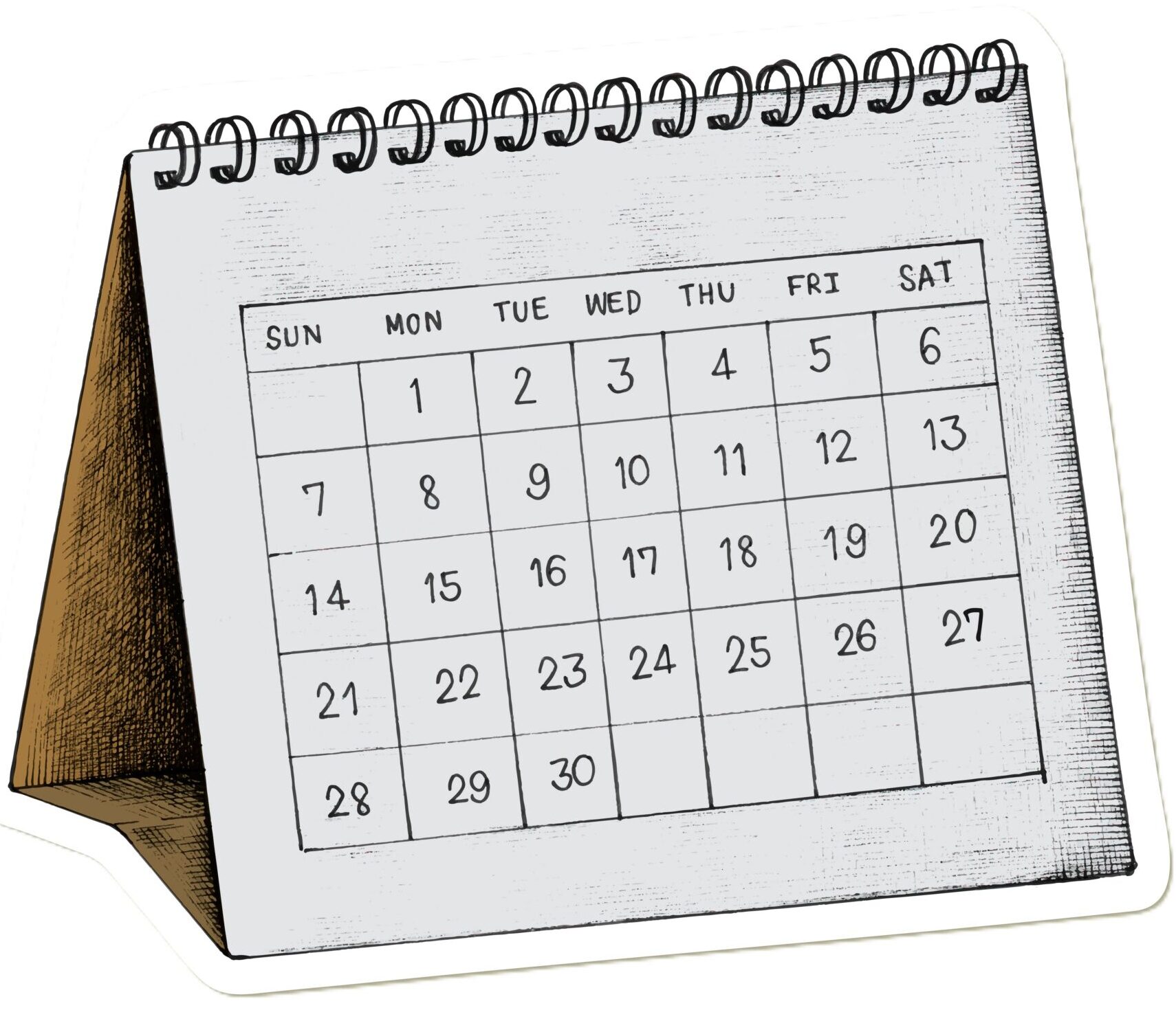 A calendar with a handwritten look, placed on a desk.