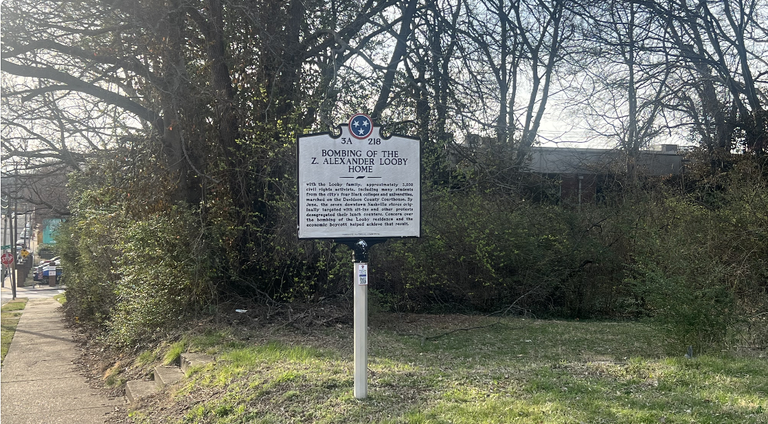 Historical marker for the bombing of the Z. Alexander Looby Home