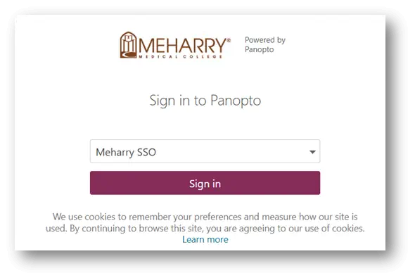 Meharry SSO window in Panopto