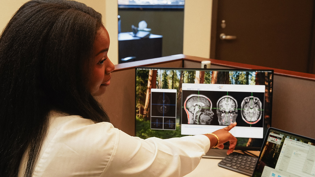 Student reviewing medical imaging